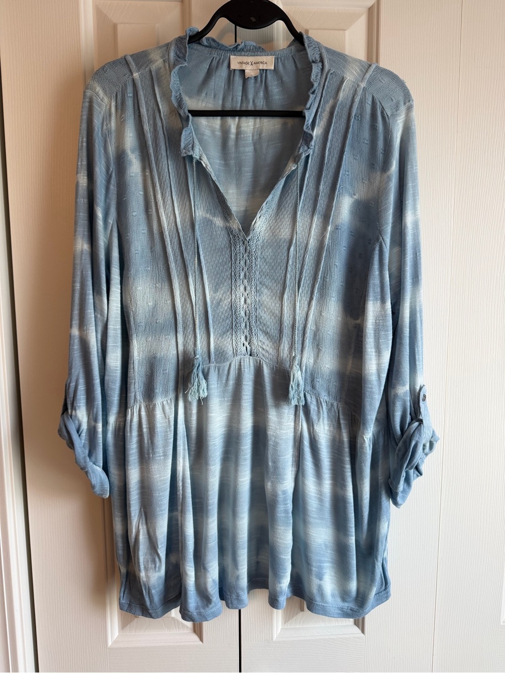 Light Blue Tie-Dye Peasant Tunic